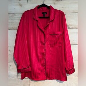 House of Harlow 1960 Pajama Set Red Striped Black Trim Satin Top & Pants Size XL